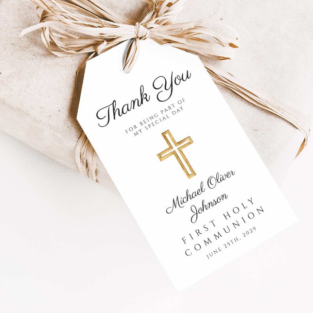 Étiquettes-cadeau Élégante Croix religieuse Merci première communion (Elegant Religious Cross Thank You First Communion Gift Tags)