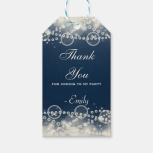 Étiquettes-cadeau Elégante dentelle et perles sur Merci bleu