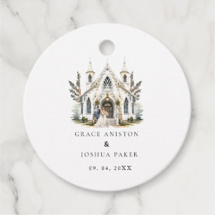 Étiquettes Cadeau Elégante Eglise aquarelle Lieu Manoir Mariage