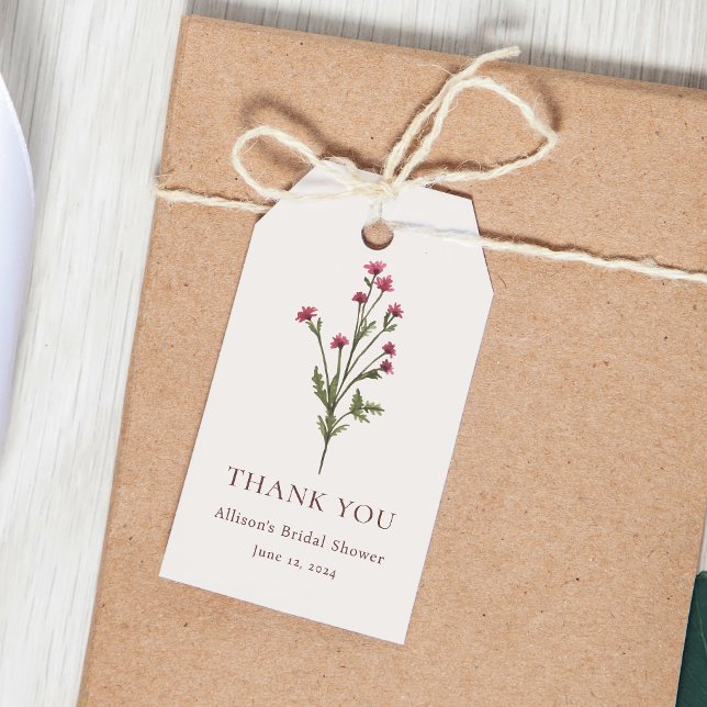 Étiquettes-cadeau Elégante Fête des mariées rose et verte florale (Créateur téléchargé)