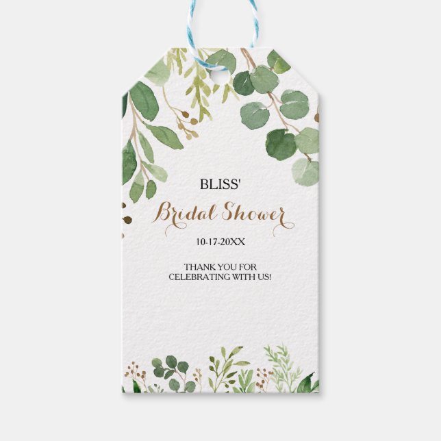 Étiquettes-cadeau Elégante Fête des mariées verte feuille d'Eucalypt (Devant)