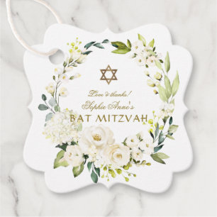 Étiquettes Cadeau Elégante Fleurs Blanches Star de David Bat mitzvah