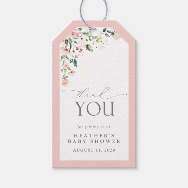 Étiquettes-cadeau Elégante Fleurs Roses Jardin Baby shower Merci (Devant)