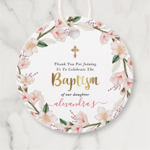 Étiquettes Cadeau Élégante Floral Girl Baptism Merci
