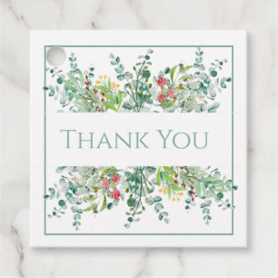 Étiquettes Cadeau Élégante flore verte aquarelle Merci