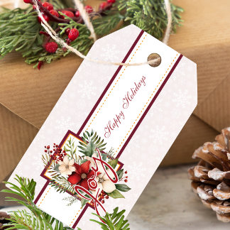 Étiquettes-cadeau Élégante Joie Rouge Flore de Noël