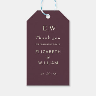 Étiquettes-cadeau Elégante laque simple cerise, Mariage Monogramme