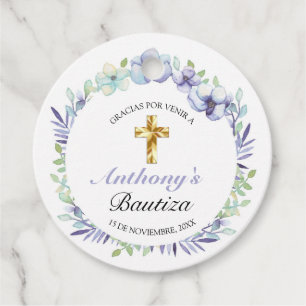 Étiquettes Cadeau Elegante Lavanda Cruz De Oro Bautizo
