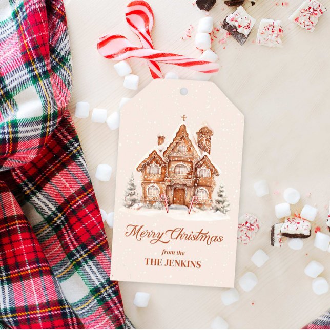 Étiquettes-cadeau Élégante maison de pain d'épice de Noël Joyeux (Merry Christmas Personalized Gift Tag)