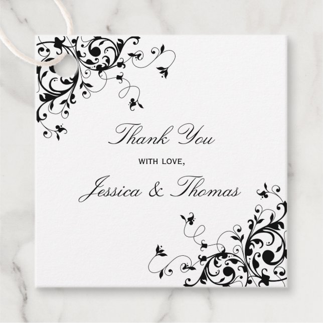 Étiquettes Cadeau Elégante Mariage noir & blanc (Devant)