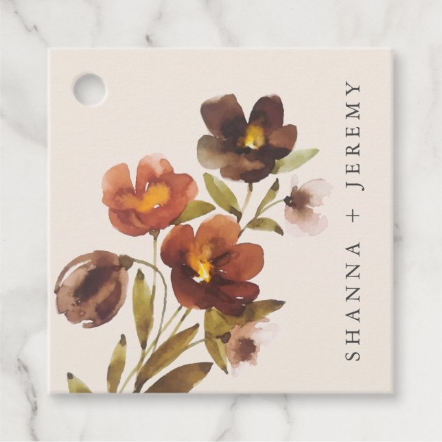 Étiquettes Cadeau Élégante Mariée Florale Rustique + Salle | Balises (Devant)