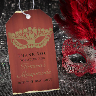Étiquettes-cadeau Elégante Mascarade Rouge Seizième anniversaire