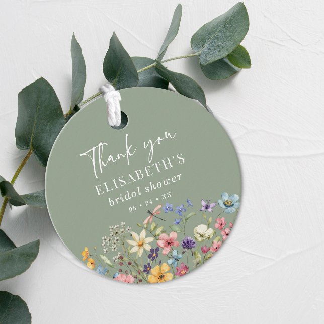 Étiquettes Cadeau Elégante Merci de Fête des mariées Floral Vert Sag (Créateur téléchargé)