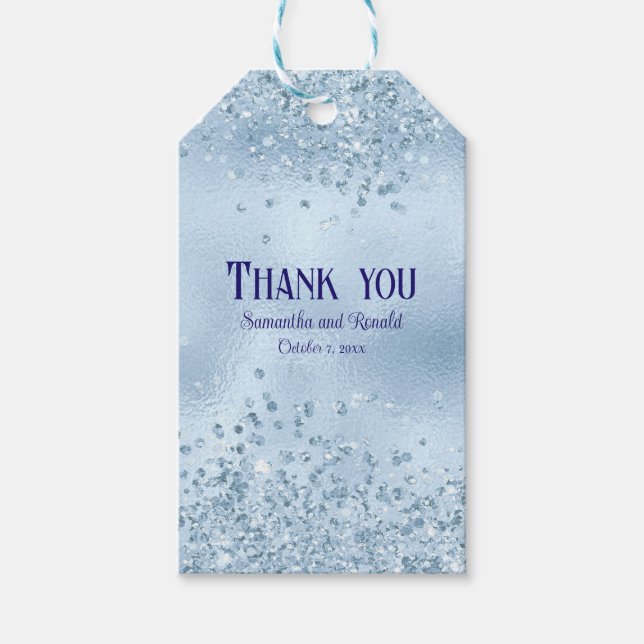 Étiquettes-cadeau Elégante Parties scintillant Bleue Bébé et Merci M (Devant)