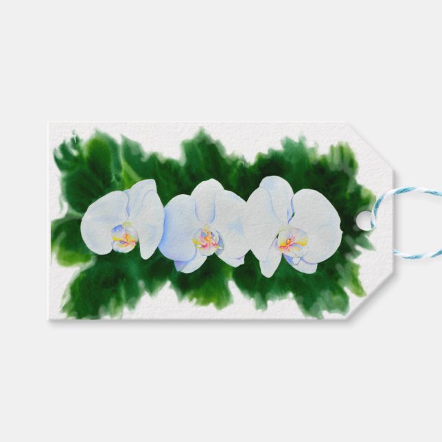 Étiquettes-cadeau Elégante peinture d'orchidée aquarelle (Devant (Horizontal))