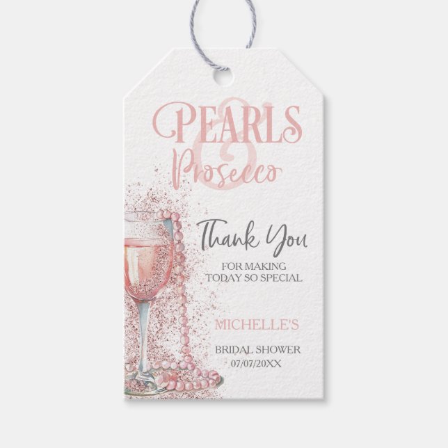 Étiquettes-cadeau Elégante perles rose vif et Merci de Prosecco (Devant)