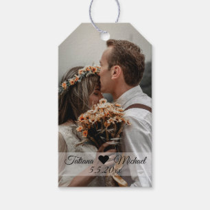 Étiquettes-cadeau élégante photo de mariage en calligraphie classiqu
