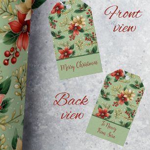 Étiquettes-cadeau Élégante Poinsététie botanique rouge et verte