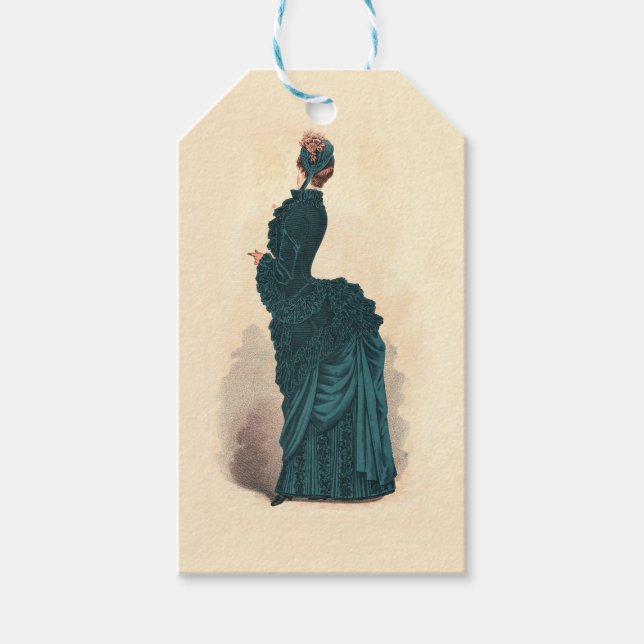 Étiquettes-cadeau Élégante robe victorienne bleue (Devant)