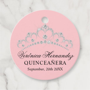 Étiquettes Cadeau Elégante Tiara rose espagnol Quinceañera Quince