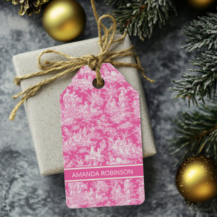 Étiquettes-cadeau Elégante toile rose vintage de jouy