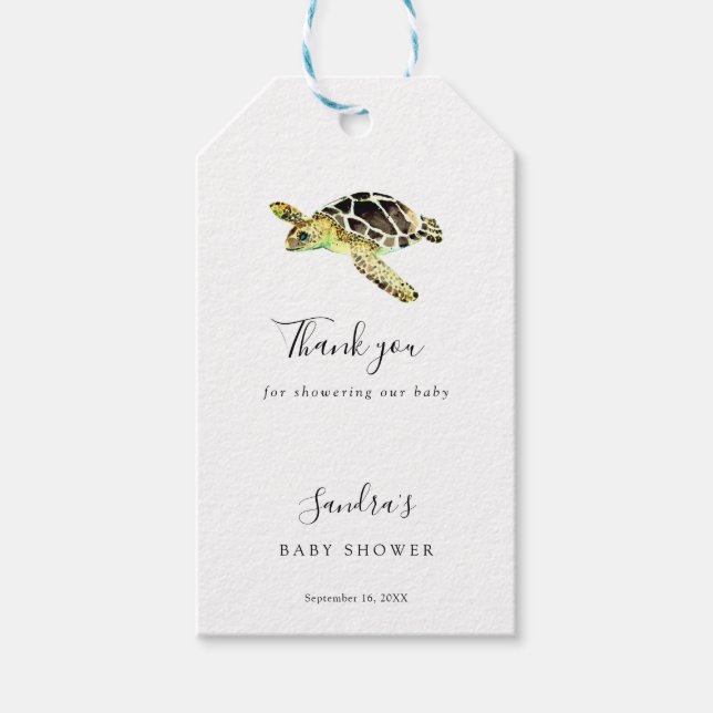 Étiquettes-cadeau Elégante Tortue de mer Douche bébé Simple Minimal (Devant)