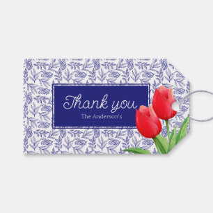 Étiquettes-cadeau Elégante Tulipes Rouges Printemps Floral Bleu