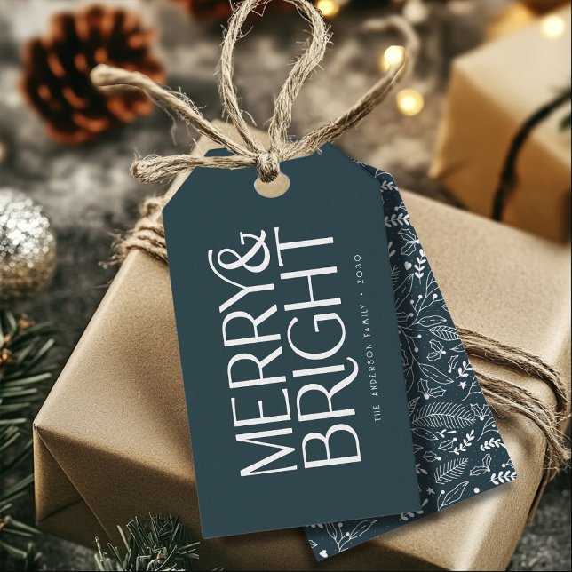Étiquettes-cadeau Élégante typographie Botanique Joyeux et lumineux (Créateur téléchargé)