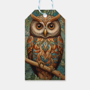 Étiquettes-cadeau Élégante végétation forestière de hibou rétro