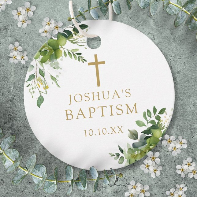 Étiquettes Cadeau Élégante verdure Baptême Christening (Elegant Greenery Baptism Christening Favor Tags)