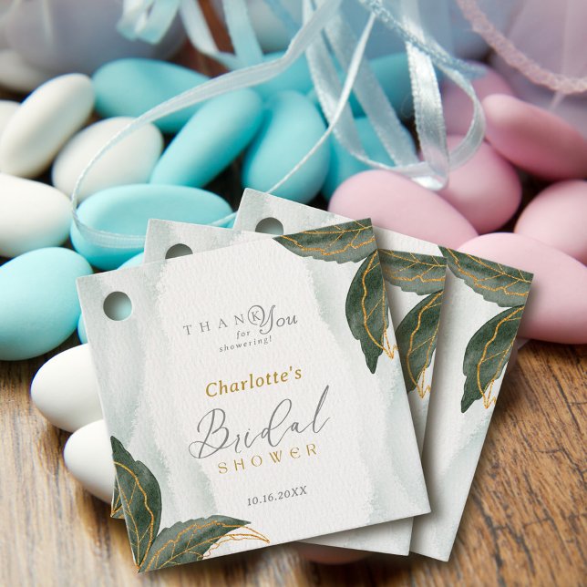 Étiquettes Cadeau Elégante verdure Fête des mariées or Aquarelle (Créateur téléchargé)
