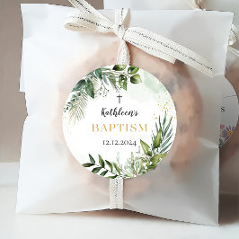 Étiquettes Cadeau Élégante verdure Feuillage Baptême
