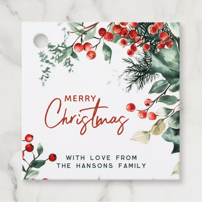 Étiquettes Cadeau Élégante verdure hivernale Joyeux Noël (Devant)