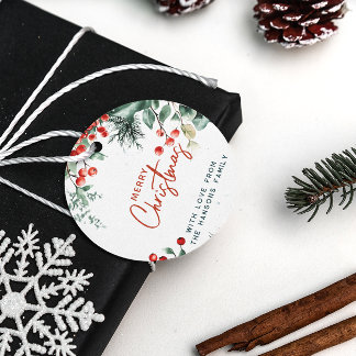 Étiquettes Cadeau Élégante verdure hivernale Joyeux Noël