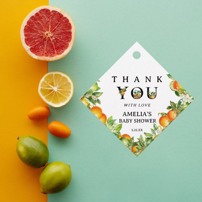 Étiquettes Cadeau Elégante Verdure orange Merci mignon (Créateur téléchargé)