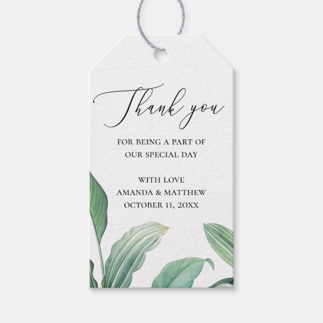 Étiquettes-cadeau Elégante verdure tropicale feuille mariage merci (Devant)