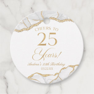 Étiquettes Cadeau Elégante White Gold Agate 25e fête d'anniversaire