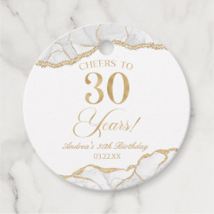 Étiquettes Cadeau Elégante White Gold Agate 30e fête d'anniversaire