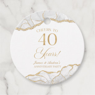 Étiquettes Cadeau Elégante White Gold Agate 40e Anniversaire Party