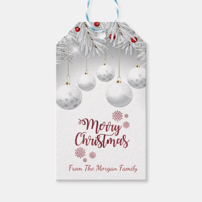 Étiquettes-cadeau Élégantes balles de Noël blanches (Devant)