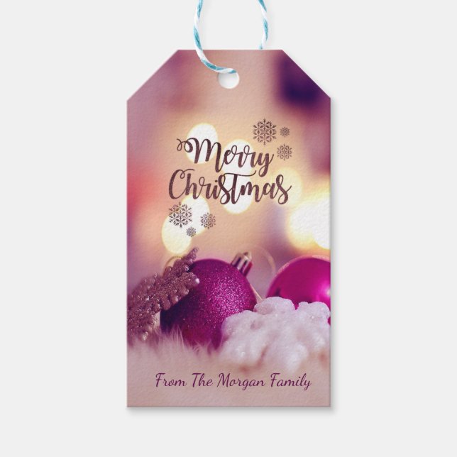 Étiquettes-cadeau Élégantes balles de Noël violet (Devant)