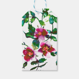Étiquettes-cadeau Élégantes fleurs sauvages rose foncé aquarelle mod