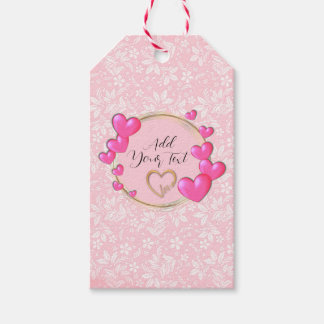 Étiquettes-cadeau Élégantes Saint-Valentin, Amour, Cœur Rose Anniver