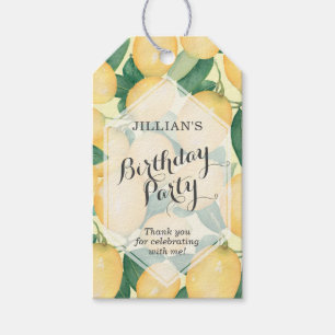 Étiquettes-cadeau Élégants citrons et Merci Feuille d'anniversaire