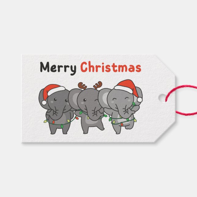Étiquettes-cadeau Eléphant Animaux de Noël Eléphants Joyeux Cadeau T (Devant (Horizontal))