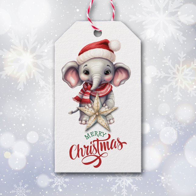 Étiquettes-cadeau Eléphant de Noël étoile or (Créateur téléchargé)