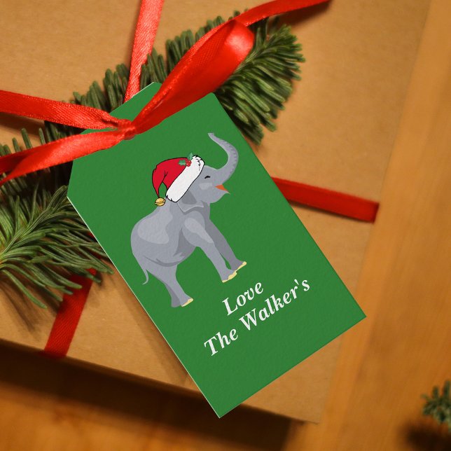 Étiquettes-cadeau Eléphant de Noël personnalisé Vert (Créateur téléchargé)