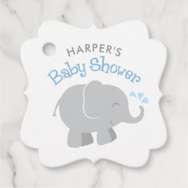Étiquettes Cadeau Eléphant moderne bébé garçon douche bleu et gris