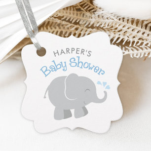 Étiquettes Cadeau Eléphant moderne bébé garçon douche bleu et gris