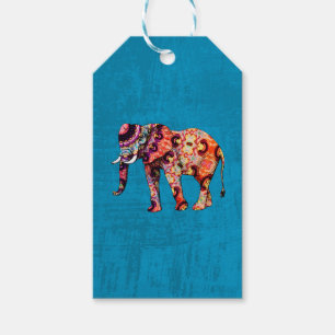 Étiquettes-cadeau Eléphant multicolore coloré sur Arrière - plan ble